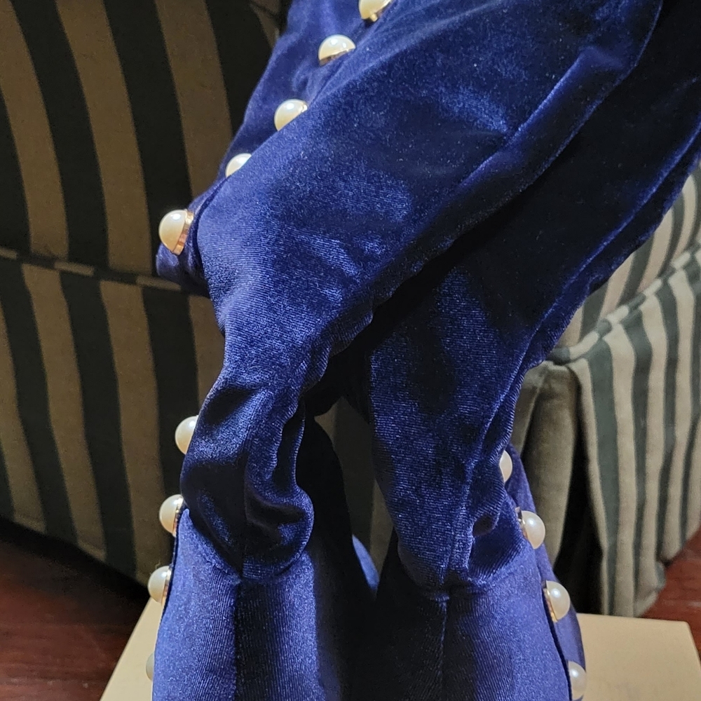 BLUE VELVET OVER KNEE BOOTS - Picture 9 of 9